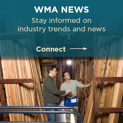 WMA News Graphic showing men in a lumber warehouse